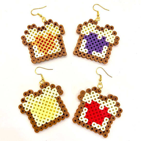 8-Bit Toast Earrings - PB&J Earrings - Peanut Butter Jelly Toast - Butter Toast - Picture 3 of 10